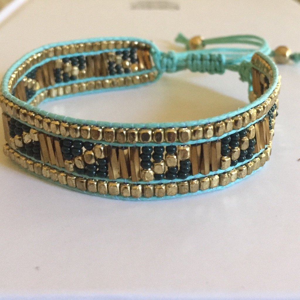 Metallic Beaded Adjustable Cuff Bracelet